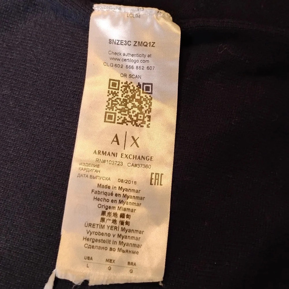 Armani Exchange Navy Blue Zip Up Cardigan, Large - Picture 8 of 9